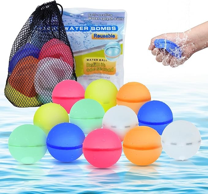 Reusable Magnetic Water Balloons,No Tying Easy Quick Fill, Summer Water Toys, Pool Toys,Refillable Water Balloons, Outdoor Kids Toys For Backyard，Bath Backyard Swimming Pool Party Supplies(12Pack)