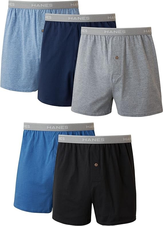 Hanes Men's Boxers, Cotton Knit Comfortable Boxer Underwear, Moisture-wicking Cotton Boxers, 5-pack