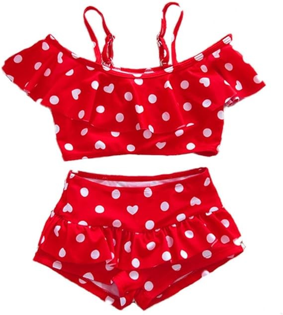 Baby Girl Cute Swimsuits Red 2 Pieces White Dot Skirt Swimwear Sets