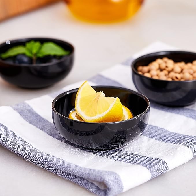 Swuut Ceramic Pinch Bowls,2.5 oz Mini Prep Dip Bowl Set,Small Dipping Salsa Charcuterie Soy Sauce Side Dish for Sushi,Set of 6(Black)