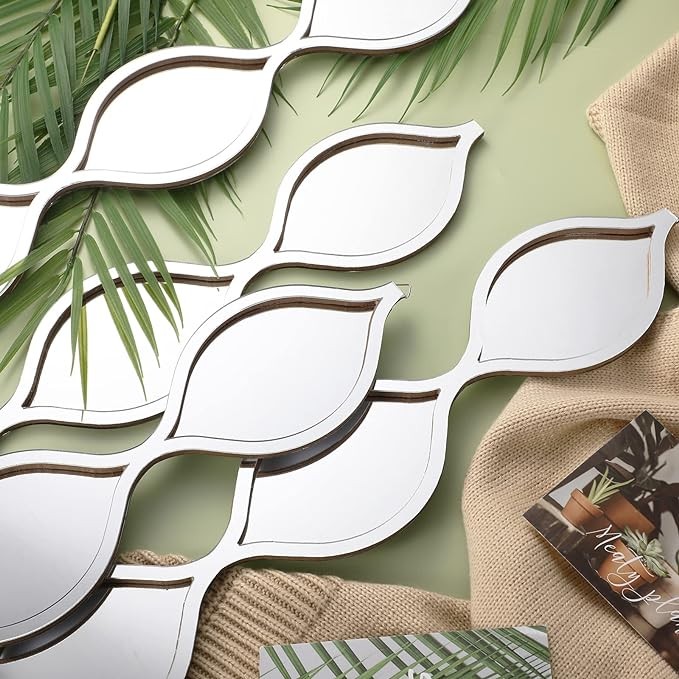 Qunclay Teardrop Mirror Wall Art, Silver, 4 Pcs, 90 x 10.2 cm, Acrylic and Wood Backing, Reflective Surface, Stylish Design, Easy Installation
