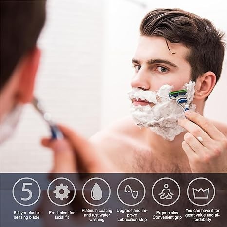 8pcs Blades for Men.Razor Blade Refills for Gillette Fusion 5，For a More Comfortable Shave， Blue-06