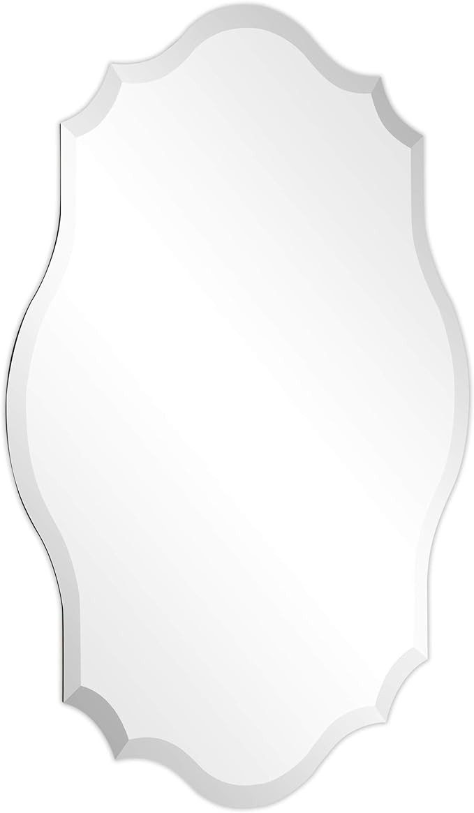 Empire Art Direct Frameless Prism Modern Wall Mirror 1"-Beveled Edge Ready to Hang for Bathroom, Vanity, Bedroom, 24" x 32", Oblong Scalloped